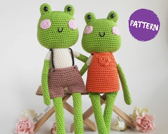 Fred and Meg the Frogs Crochet Pattern - Amigurumi PDF file