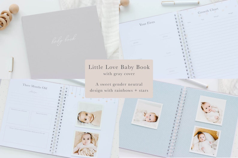 Baby Book First Year Baby Journal Baby Memory Book New Baby Gift Baby Album Baby Girl Newborn Girl Baby Girl Gift Gray