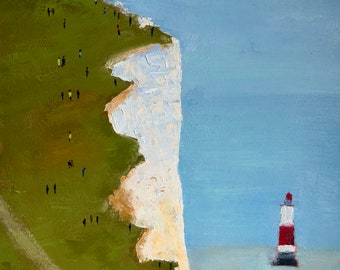 Beach Head Lighthouse Oil Painting Seascape Original Art Lighthouse Wall Art Lighthouse Art Painting on 13x15 inch Artwork by ArtByMalsag