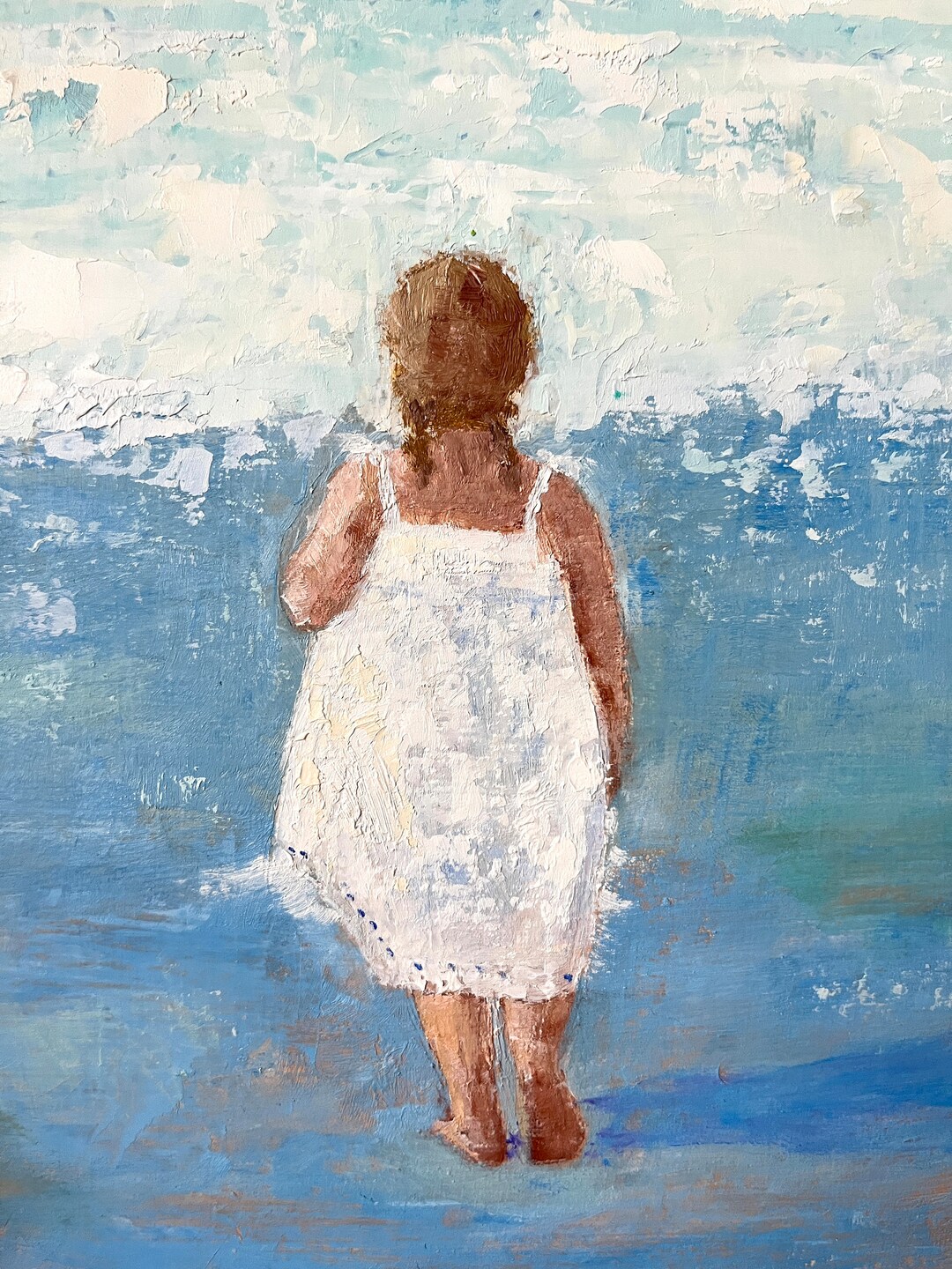 Little Girl and Sea Oil Painting Seascape Art Girl and Sea Original ...