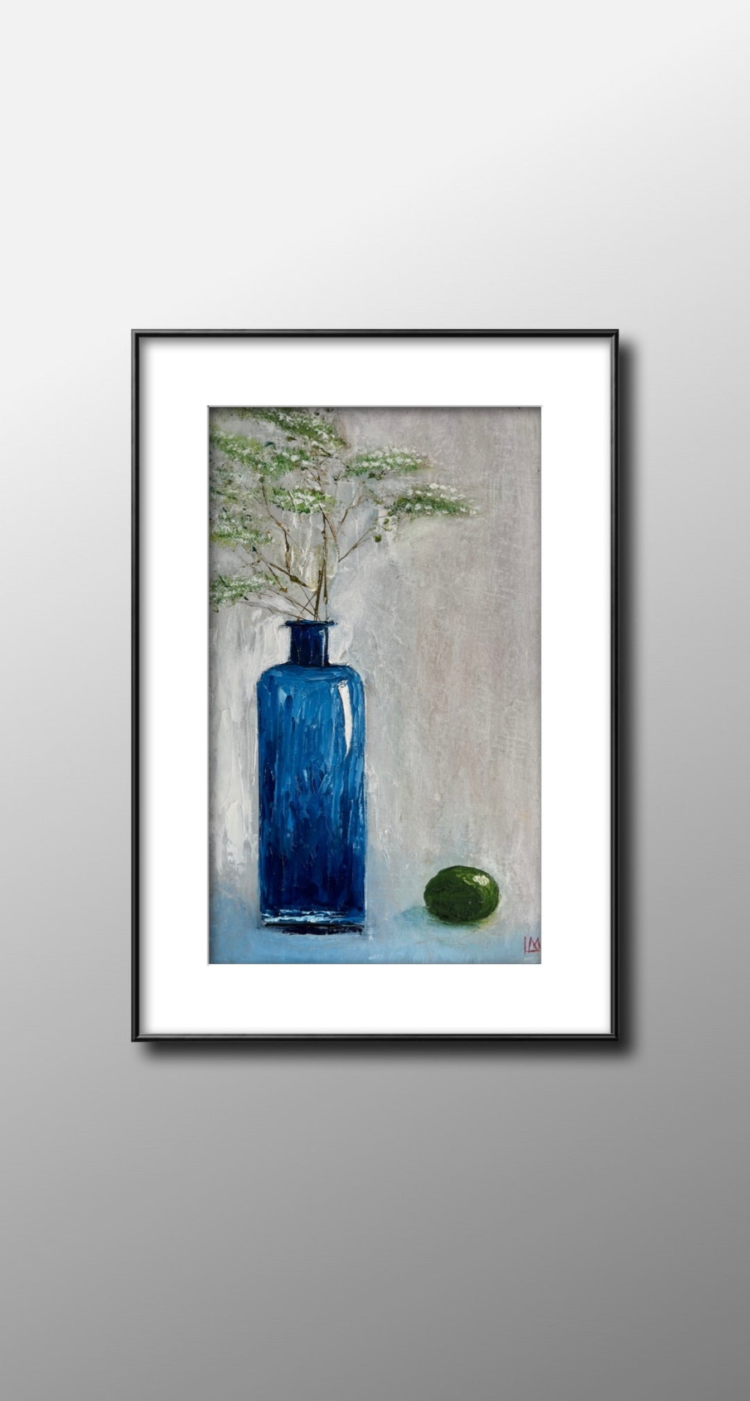 Blue Vase Oil Painting Flower in a Vase Painting Blue Vase Original Art ...