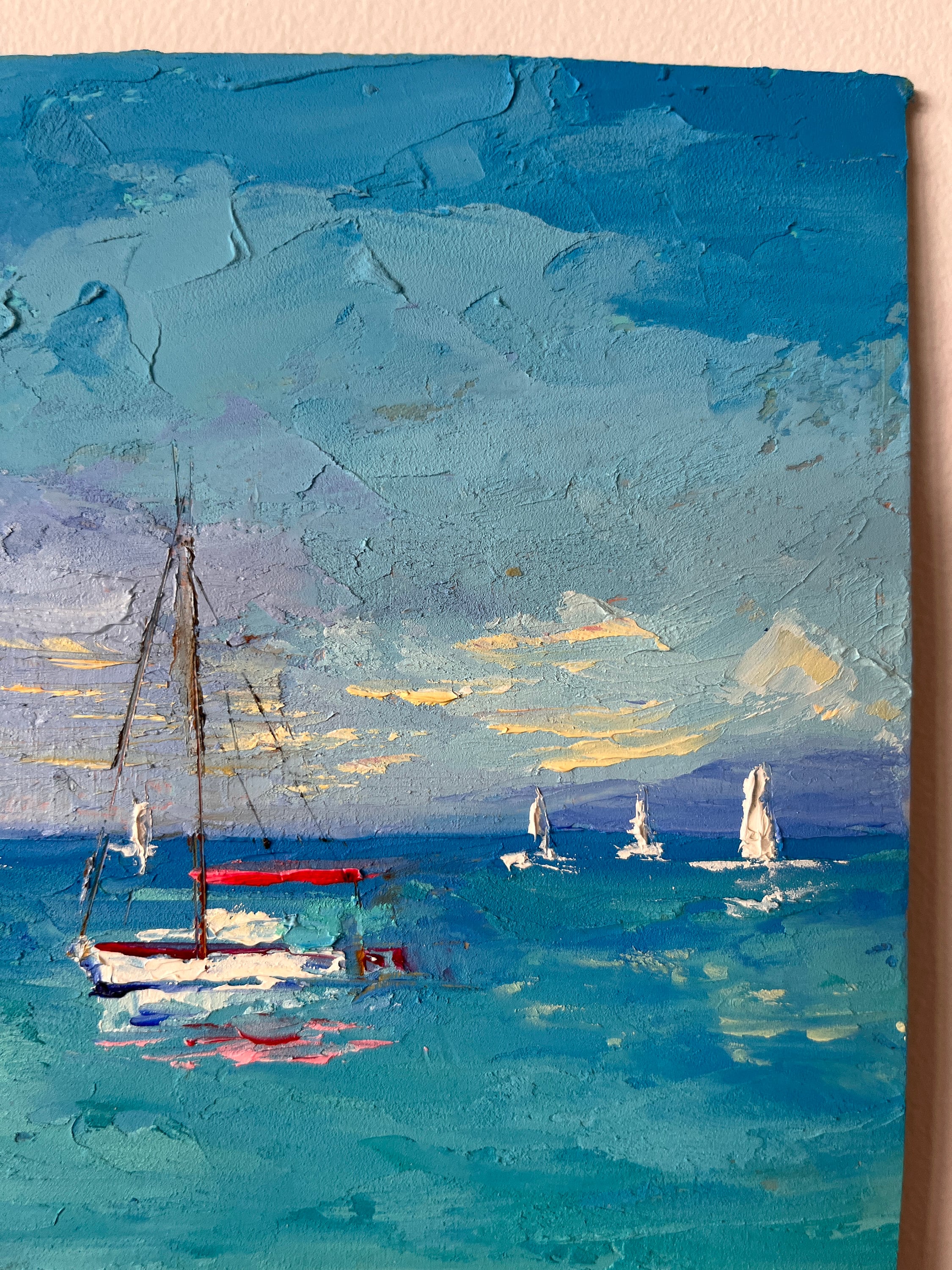 ヨット油絵 海景絵画 ヨット絵画 ヨットオリジナルアート ヨット