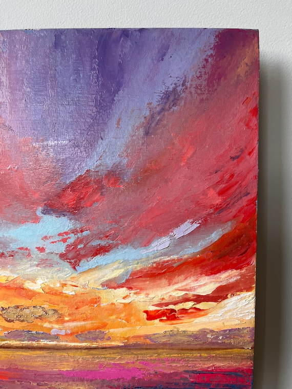 Pink Sky Oil Painting Sky Original Painting Sky Wall Art Seascape