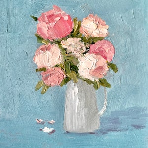 Pot met Rose olieverfschilderij bloemen originele kunst bloemen in pot Wall Art rozen bloemen op 7 x 5 inch artwork van ArtByMalsag