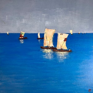 Grand Tableau à peinture à l’huile T12- Art malgache fait à la main 90*65 cm