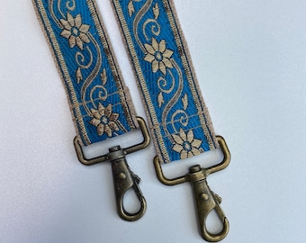 Bagstrap Flowers blue / shoulder strap / telephone cord