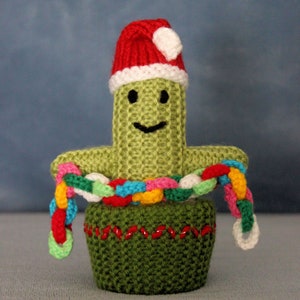 Knitted Christmas Cactus With Paper Chain Garland