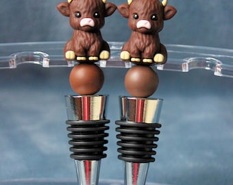 Tia's Treasures Handmade Highland Cow Beaded Wine Stopper
