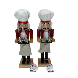 Wood Christmas Nutcracker Gingerbread Cookie Baker Set with Top Hat Festive Christmas Holiday Decor Collectible