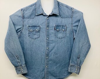 denim pearl snap shirt mens