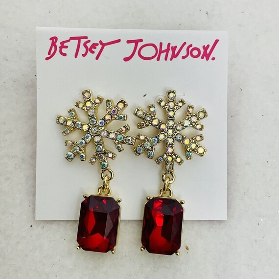 BETSEY JOHNSON NEW Snowflake & Red Crystal Sparkl… - image 1