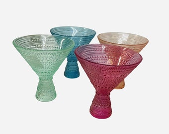 Martini Glasses Stemless Dotted Hobnail Set Beaded Cocktail Glasses