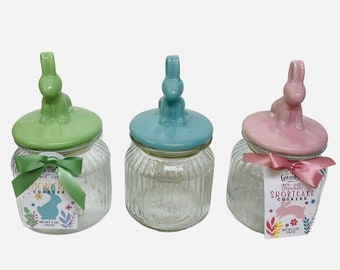 Glass Easter With Ceramic Bunny Jar Lid Cookie Candy Jar Spring Decor Set