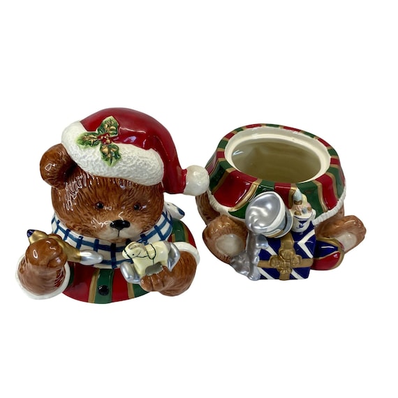 Cracker Barrel Christmas Teddy Bear Cookie Jar Gifts Scarf Vintage
