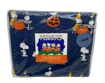 Pumpkin Halloween Twin Size Bedsheet Set Fun Kids Room Decor Glass Ball Cauldron Potion Jack Lantern Pattern