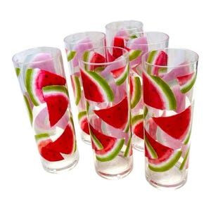 Bicchiere Highball Collins da 8&quot; a forma di fetta di anguria estiva retrò, set da 6 cocktail di frutta