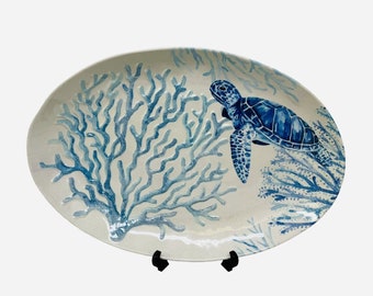 Wind & Water Coastal Blue Sea Turtle Melamine XL Oval Serving Tray