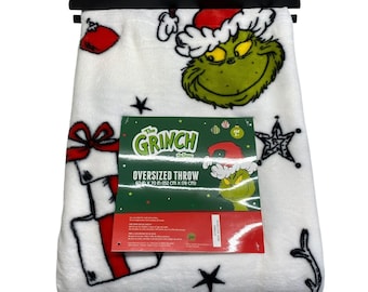 Dr. Seuss The Grinch and Max Christmas Throw Blanket 60x70 Cozy Holiday Fleece with Wreath and Presents Whimsical Gift Idea