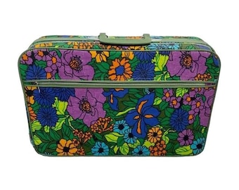 Vintage Retro Floral Suitcase Luggage Canvas Carry On Travel Bag Hippie Boho NEW