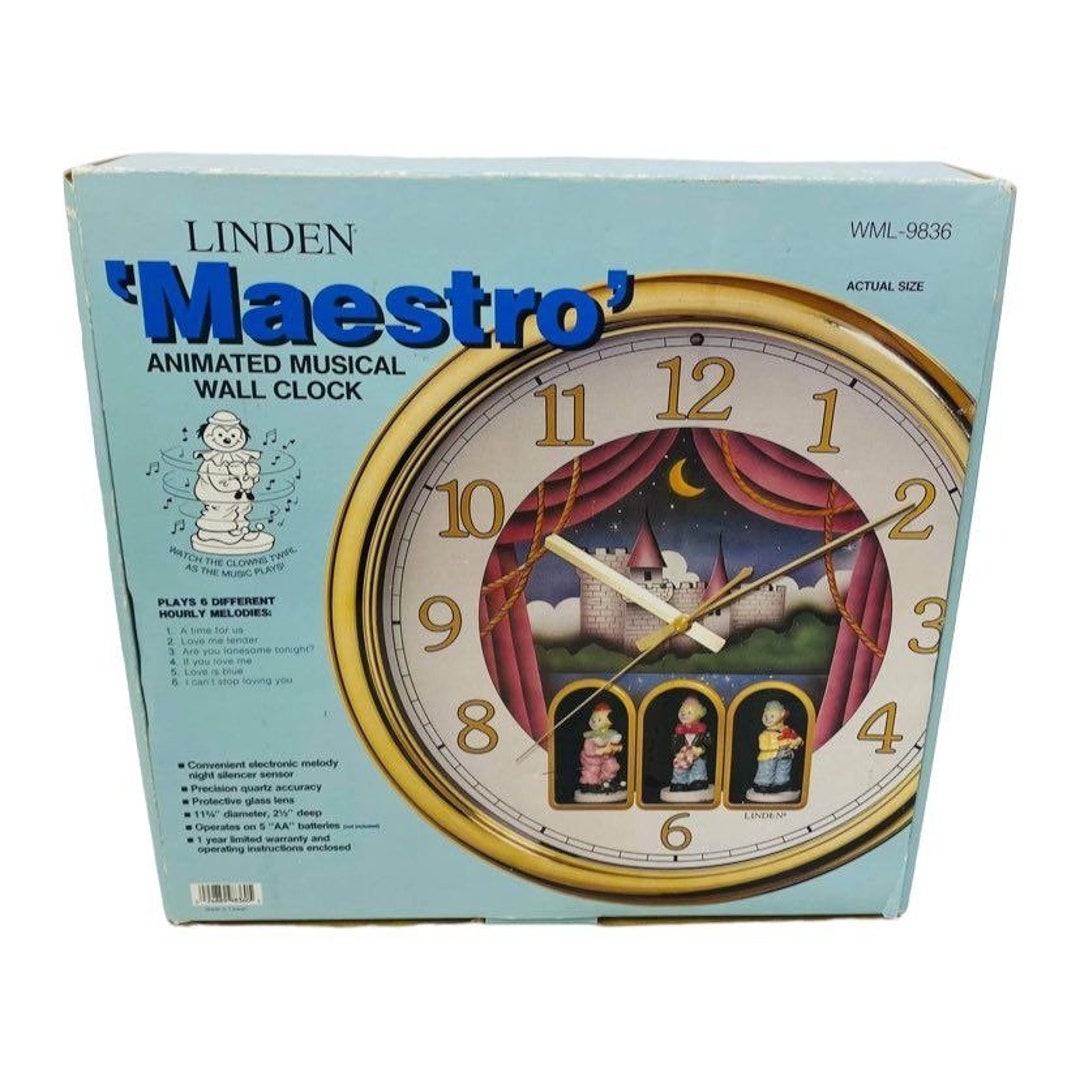 Linden Maestro Animated Musical Wall Clock Analog Round Circus Theme