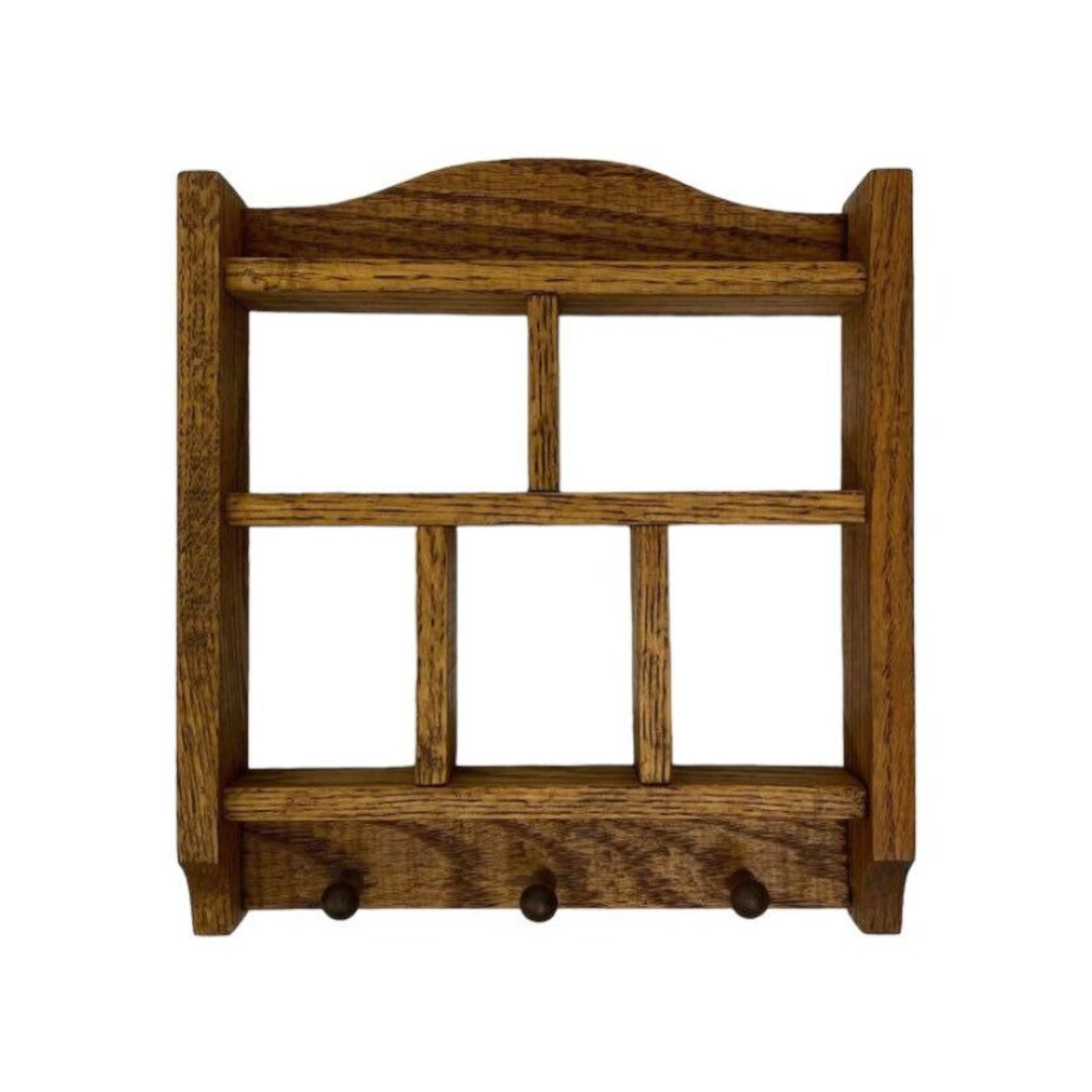 Wooden Wall Shelf Cubbies Shadow Box Knick Knack Display Pegs Farmhouse ...