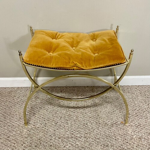 VTG MCM Hollywood Regency Vanity Stool Chair Brass Scoop Mesh Etsy