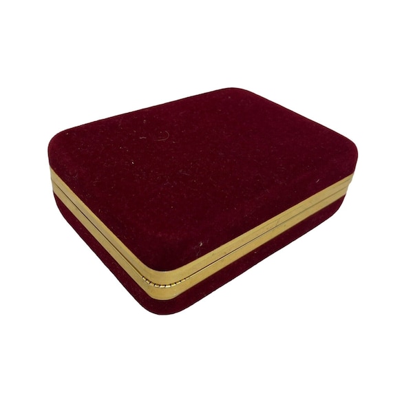 Burgandy Velvet Clamshell Hard Jewelry Organizer Travel Box Hinged Lid Lined