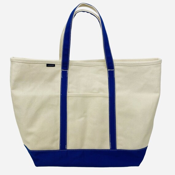 LANDS END Tote Blue Natural Canvas Jumbo Shopping… - image 1