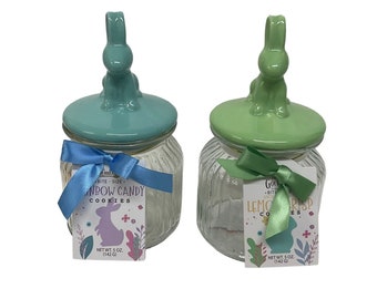 Glass Easter With Ceramic Bunny Jar Lid Cookie Candy Jar Spring Decor Set