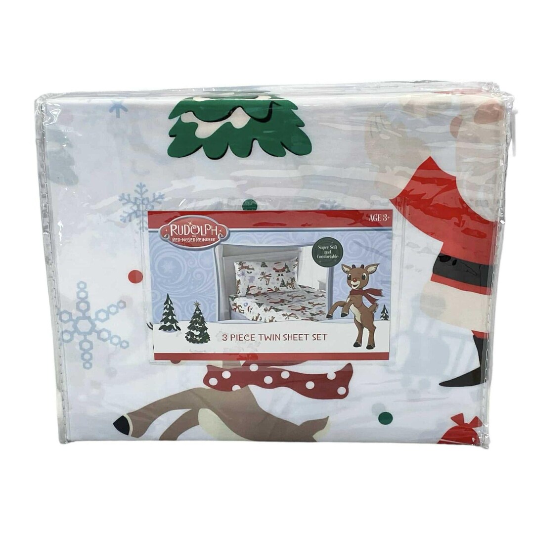 Rudolph the Red-nosed Reindeer Santa Christmas Twin Sheet 3pc Set ...