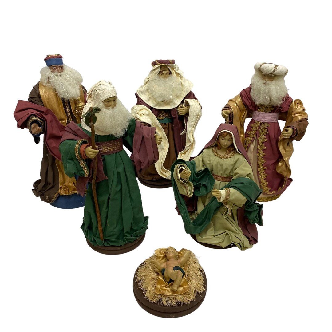 Christmas Nativity Set Fabric Mache Figures Decor Made in Etsy