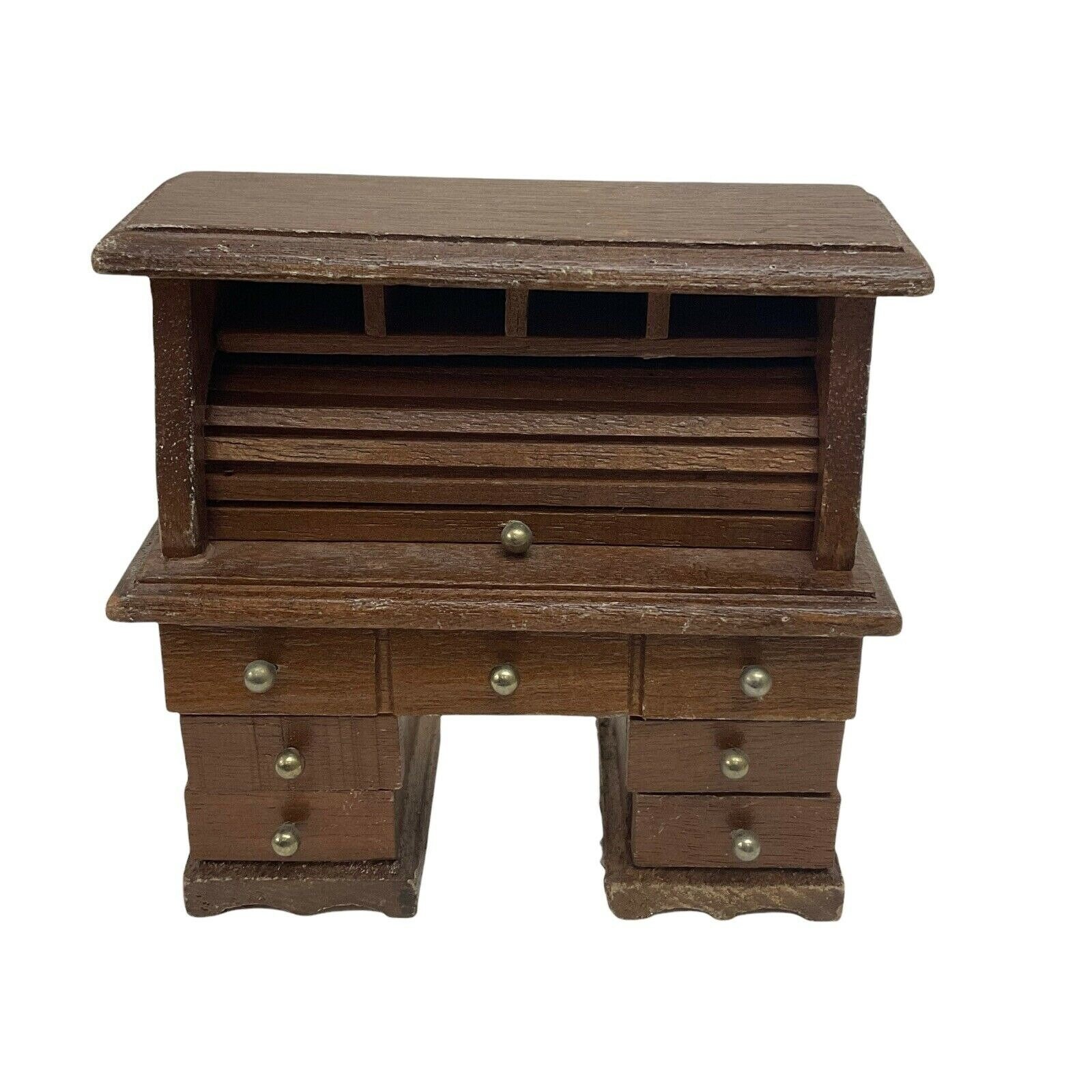 Vintage Dollhouse Mini Wooden Roll Top Desk Dollhouse Miniature