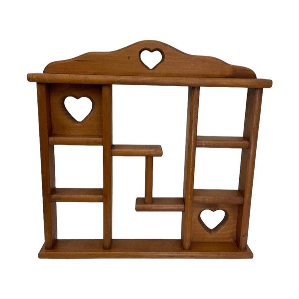 Wooden Carved Wall Hanging Curio Knick Knack Display Shelf Rack Heart Cut Out