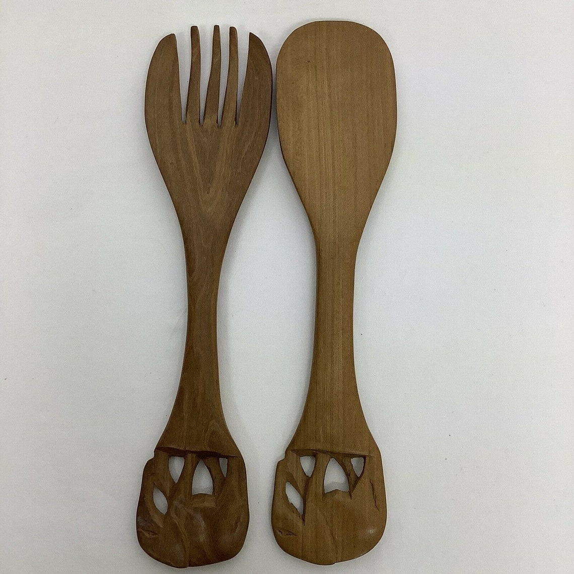 Hand Carved Wooden Elephant Salad Spoon And Fork Serving Set Etsy