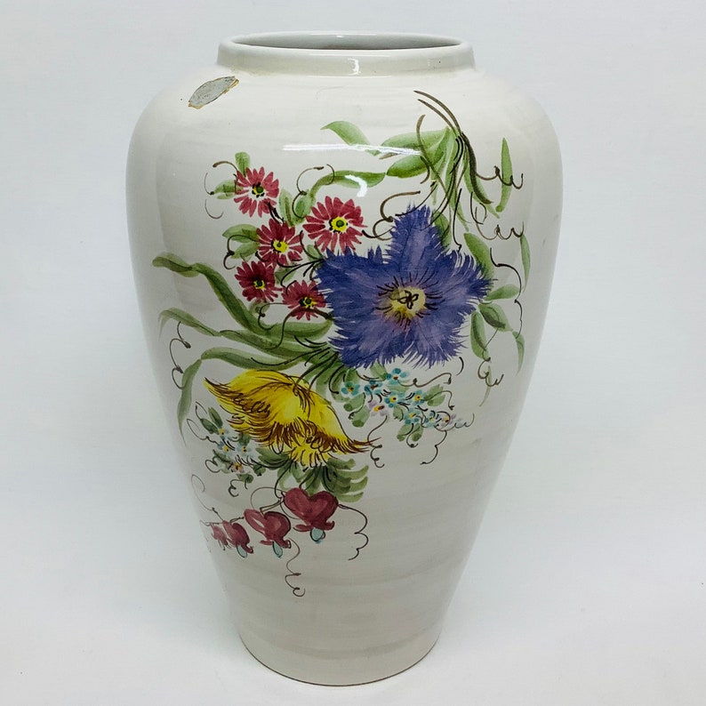 Vintage Original Ulmer Keramik Vase Floral Hand Painted Etsy