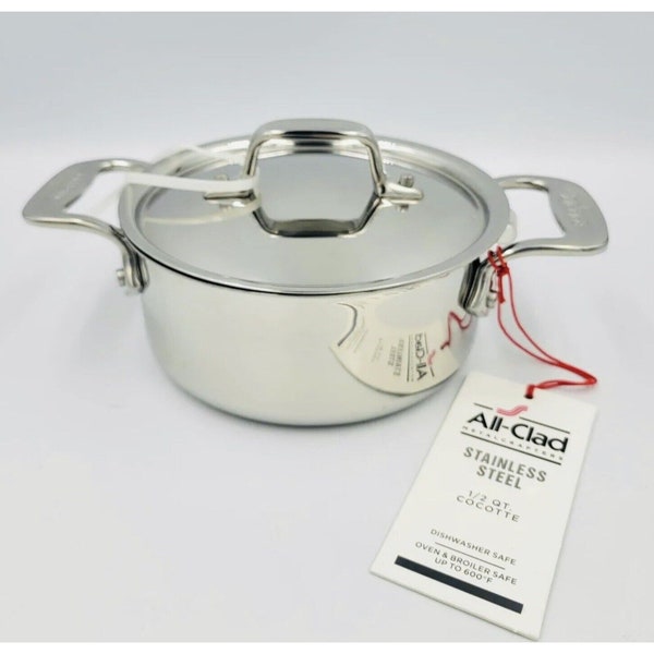 Mini olla Cocotte de acero inoxidable totalmente revestida de 0,5 cuartos con tapa NUEVA, una olla