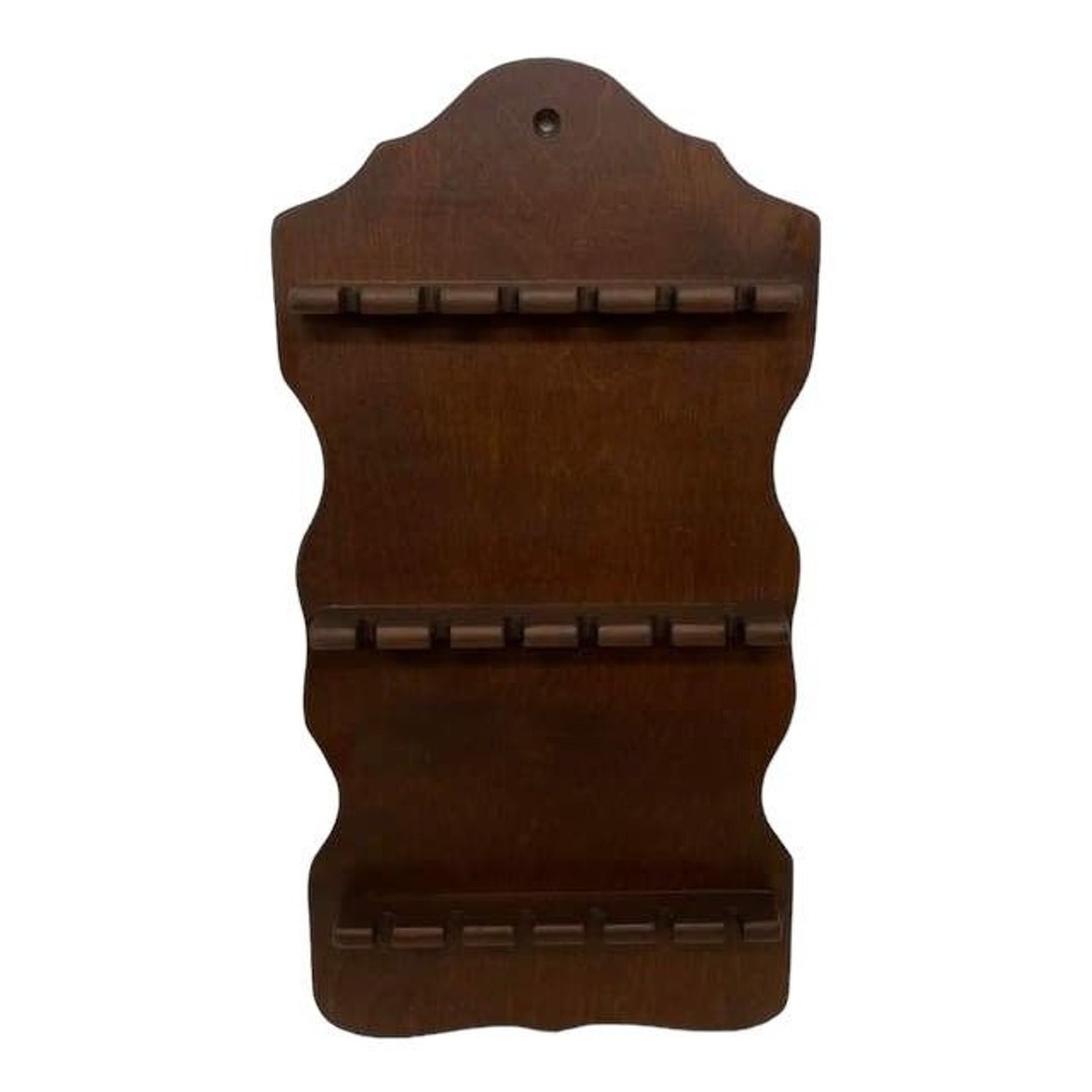 Vintage Wooden Wall Hanging Collectors Spoon Rack Display Case 3 Tier