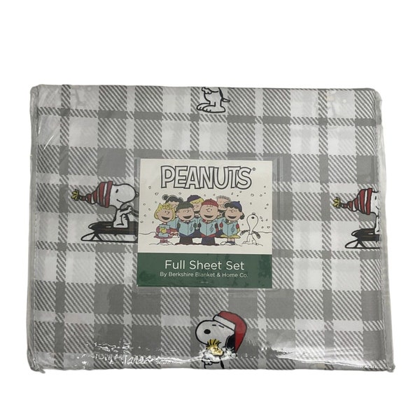 Berkshire Peanuts Snoopy Woodstock Christmas Sledding Winter Full Bedsheet Set Kids Bedding