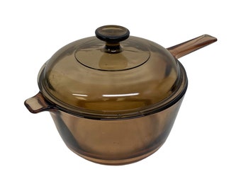 Vision Corning Ware Amber Glass Sauce Pan Pot Lid 2.5 Liter Cookware Vintage USA