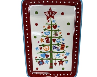 Travessa de cerâmica em formato de árvore de Natal da Cracker Barrel, 33 x 23 cm.