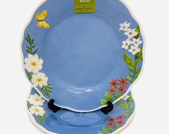 Primrose Vintage Blue Spring Floral Butterfly Melamine 11 in Dinner Plate Set