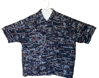 Harley Davidson Men&#39;s Button Up Camp Shirt Size 3XL AOP States Road Map Vintage