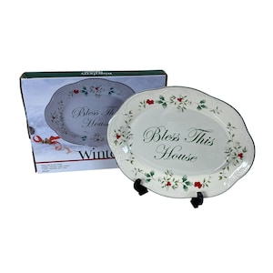 Pfaltzgraff Winterberry Oval Platter Bless This House Christmas Serving Plate Ceramic