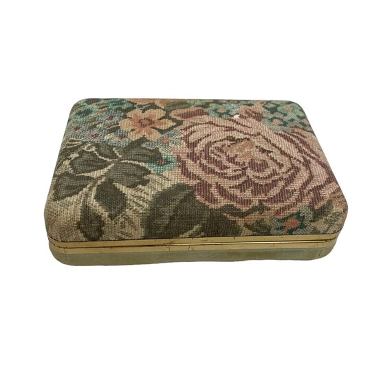 Clamshell Hard Jewelry Box Tapestry Floral Fabric… - image 2