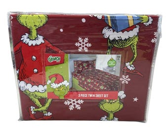 Dr Seuss The Grinch Cindy Lou Christmas Twin Sheet Set 3 Piece Snowflakes Presents Holiday Kids Bedding