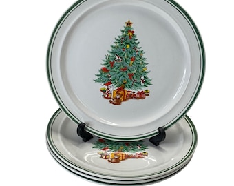 Kerstdinerborden, ankervakantie magisch aardewerk schalen, kerstboomdesign servies, vintage vakantie serveerborden set van 4