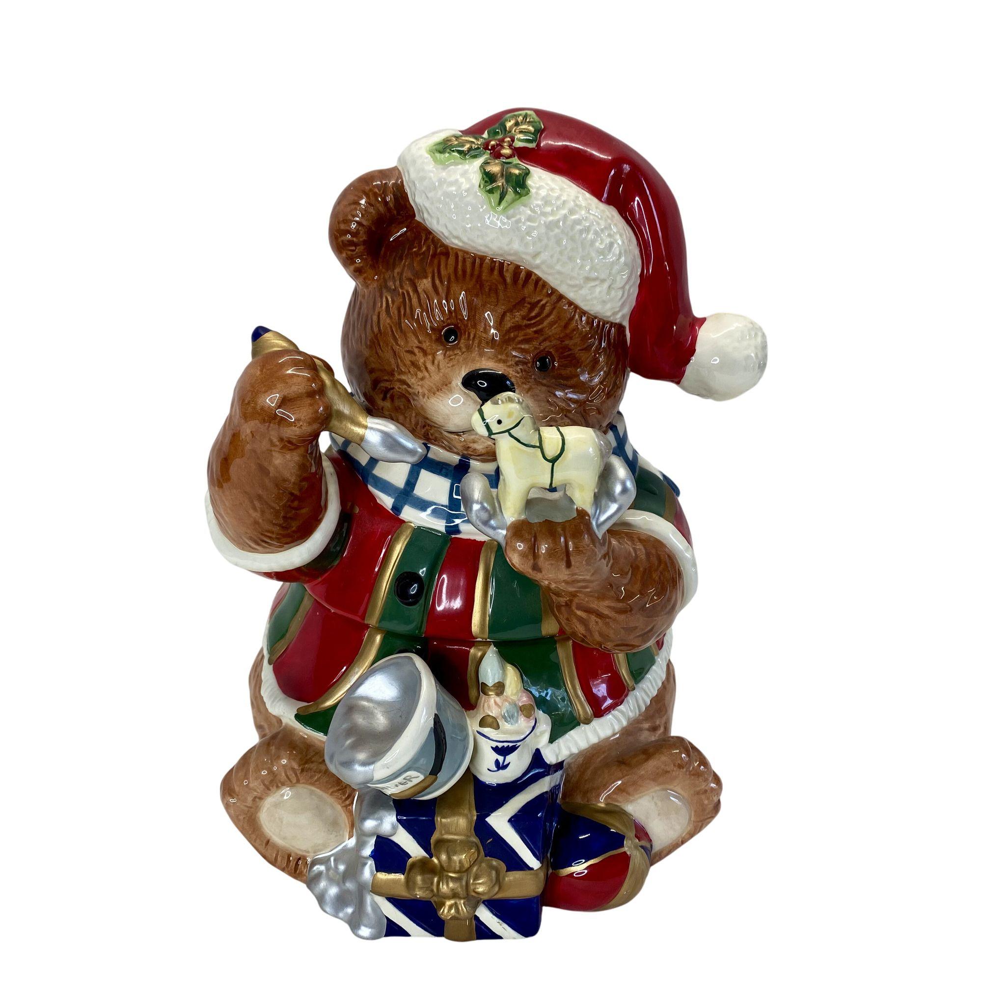 Cracker Barrel Christmas Teddy Bear Cookie Jar Gifts Scarf Vintage
