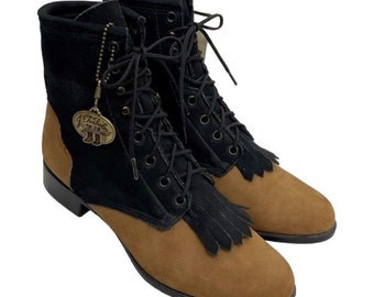 J. Chisholm Taille 7 Kiltie Packer Boots Cuir Daim Lace Up Western Rodeo NOUVEAU