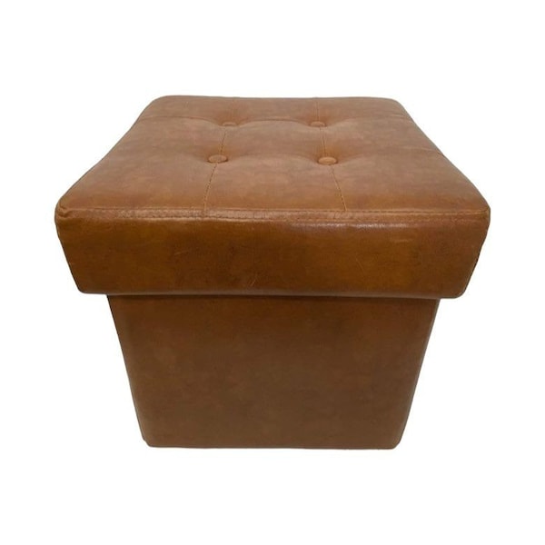Vintage Cube Square Tufted Ottoman Footstool Vinyl Padded Seat with Storage