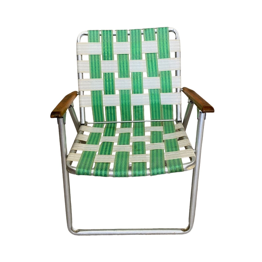 Vintage Folding Lawn Chair Foldable Green b Aluminum Wood Etsy